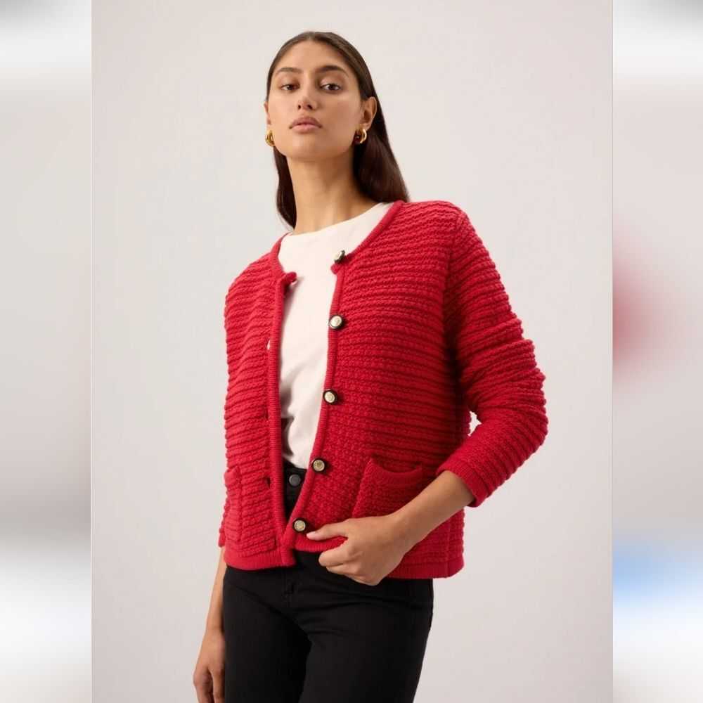 Cece Red Front Pocket Knit Cardigan Size XS